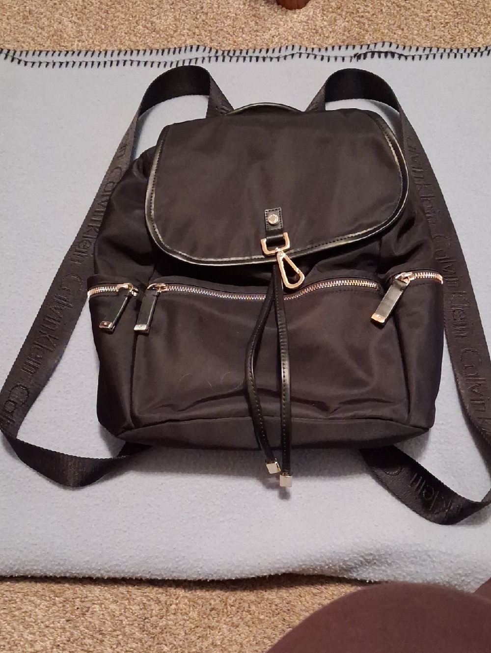 Calvin Klein Black Backpack with Gold Accents